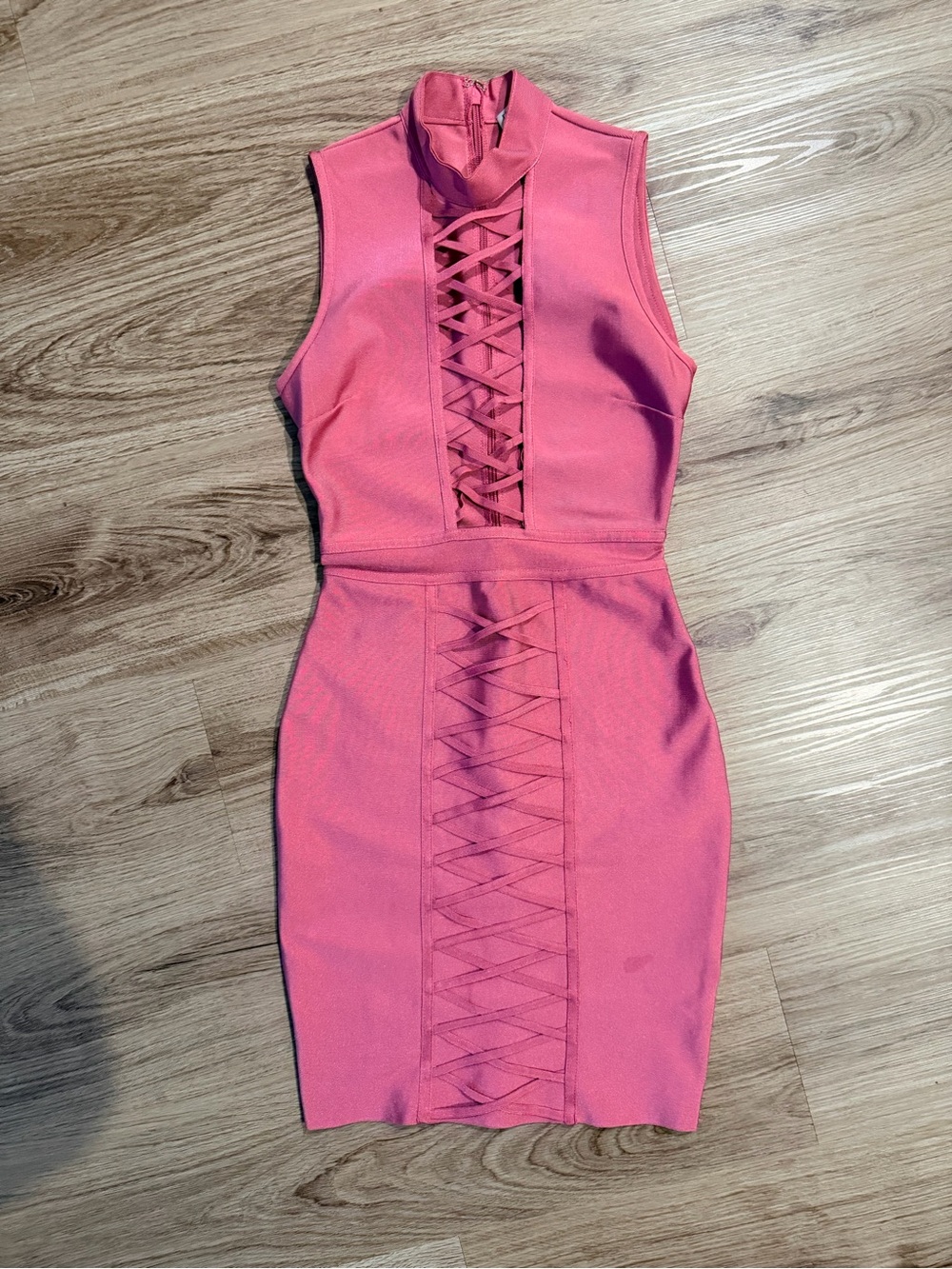 Fashion Nova Pink Lace-Up Mini Bodycon Dress